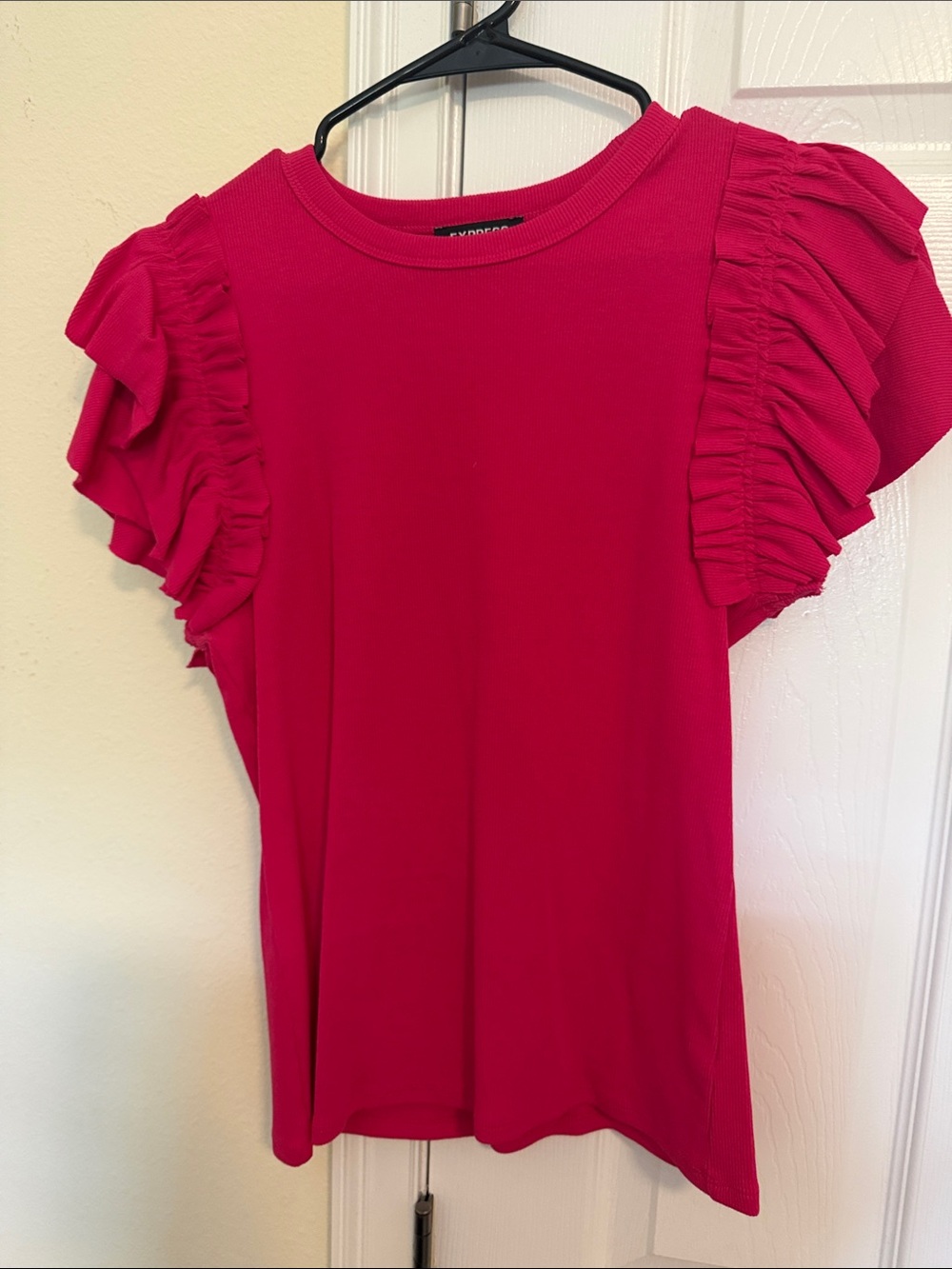 Express Hot Pink Ruffle Sleeve Short Sleeve Tee
